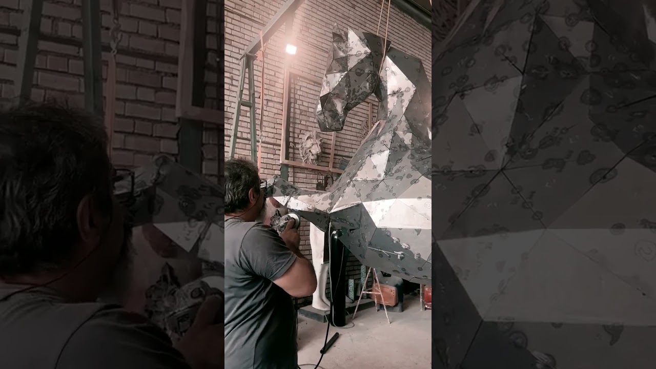 Metal horse statue modern geometric