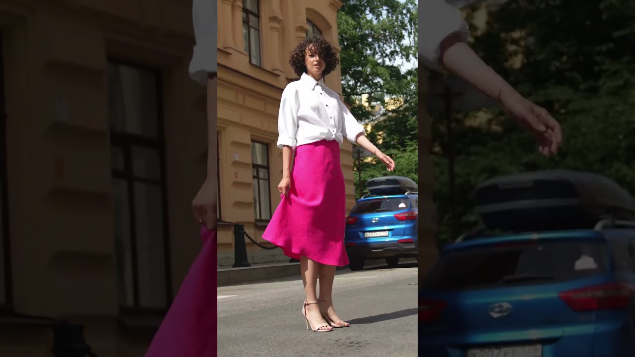 Юбка скроенная по косой в цвете фуксия 