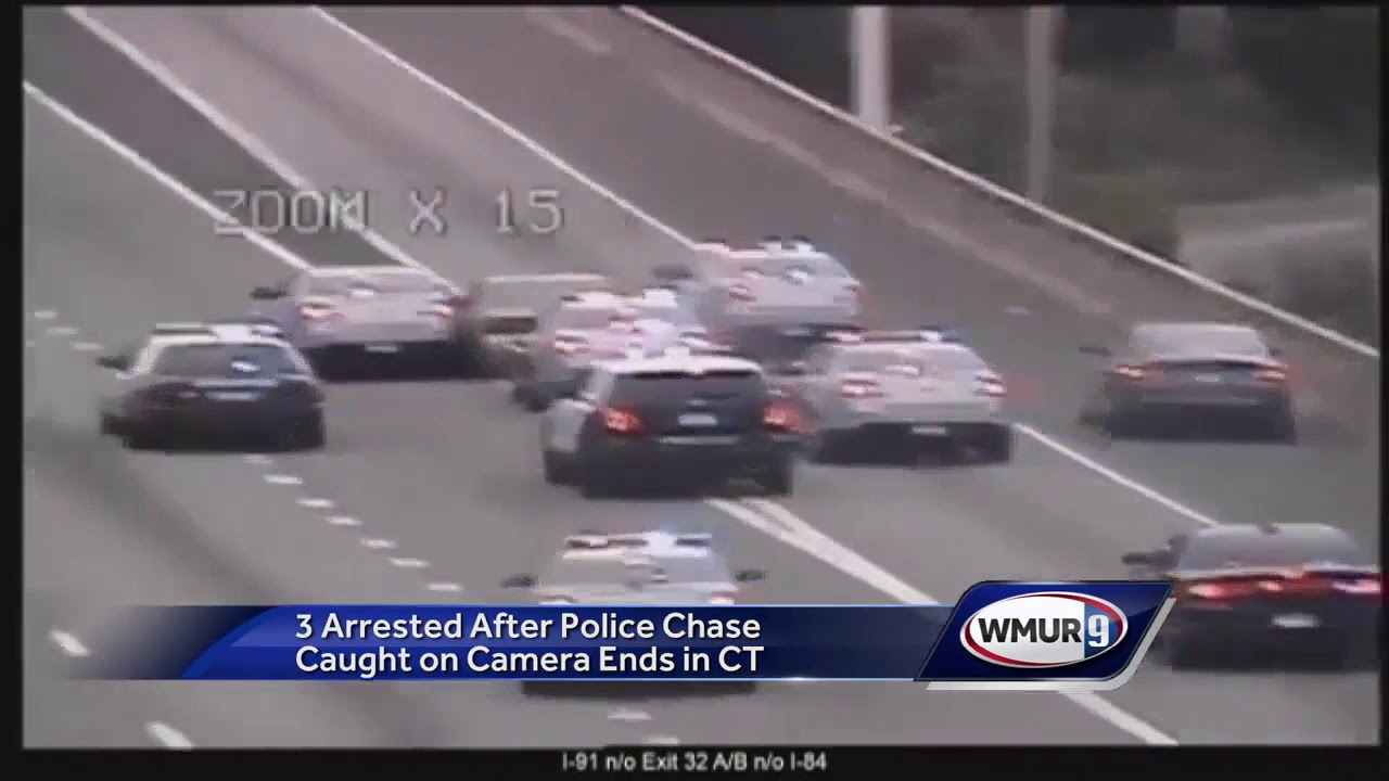 Three arrested after police chase caught on camera ends in CT - YouTube