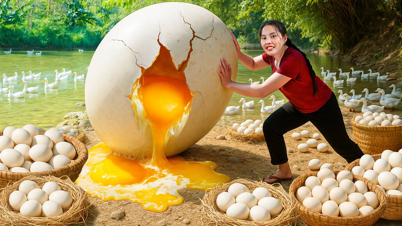 Harvesting Giant Duck Eggs with My Kids | Selling at the Market and Cooking a Simple Egg Lunch