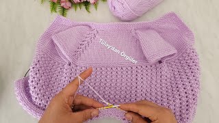1 Yumaktan 1 Yelek 🎉 Yakadan Başlama Kolay Örgü Bebek Yeleği Modeli #knitting