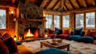 Mountain Lodge Winter Fireplace Jazz Lounge - Soft Snow Views & Deep Relax 10 Hours screenshot 4