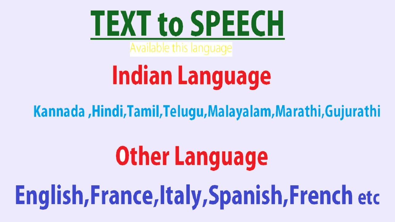 Text to Speech for Indian voices like Kannada,Tamil,Telugu,Hindi etc||tts free||