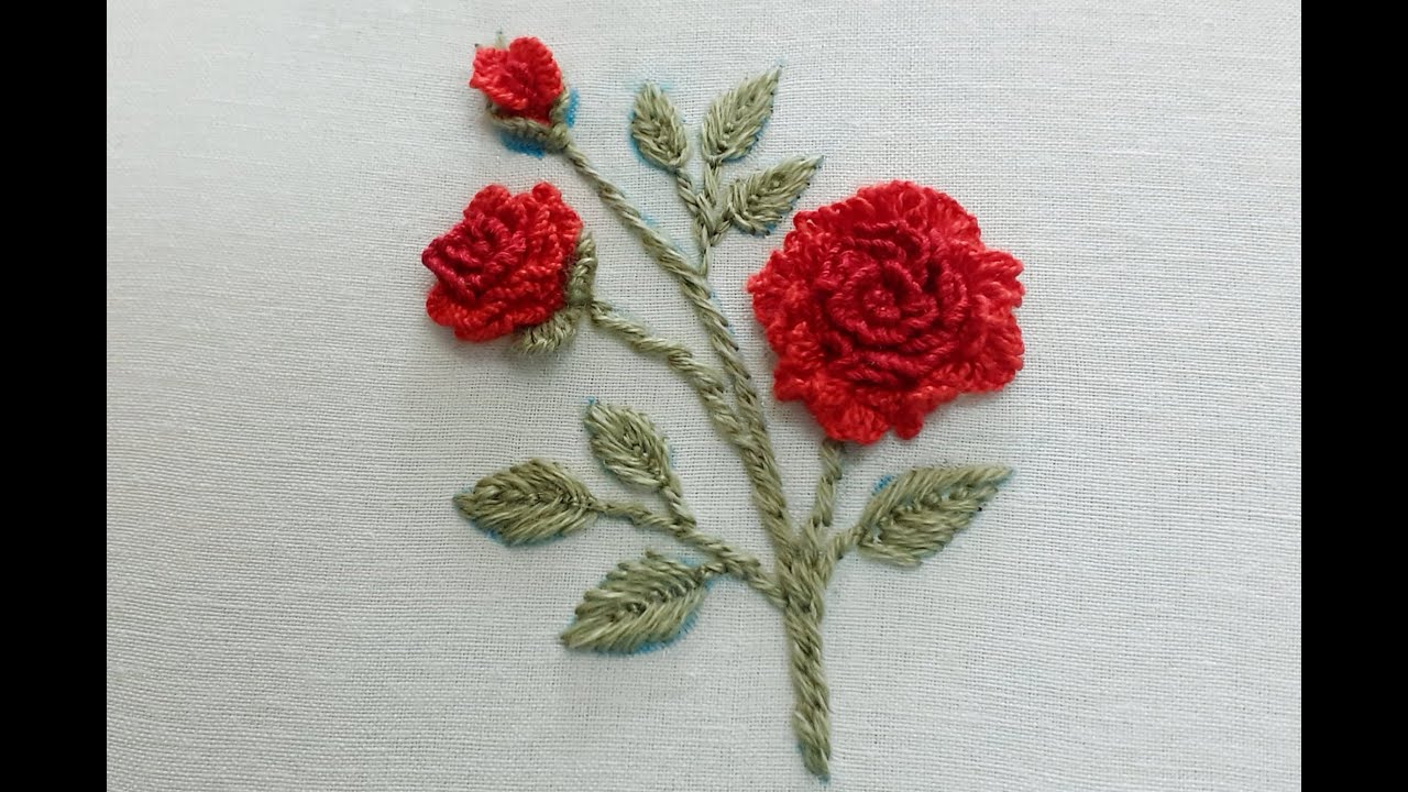 166 Hand embroidery cast on rose embroidery Brazilian embroidery