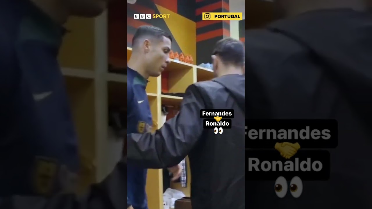 Bruno Fernandes and Cristiano Ronaldo handshake at Portugal Camp after Ronaldo's famous interview