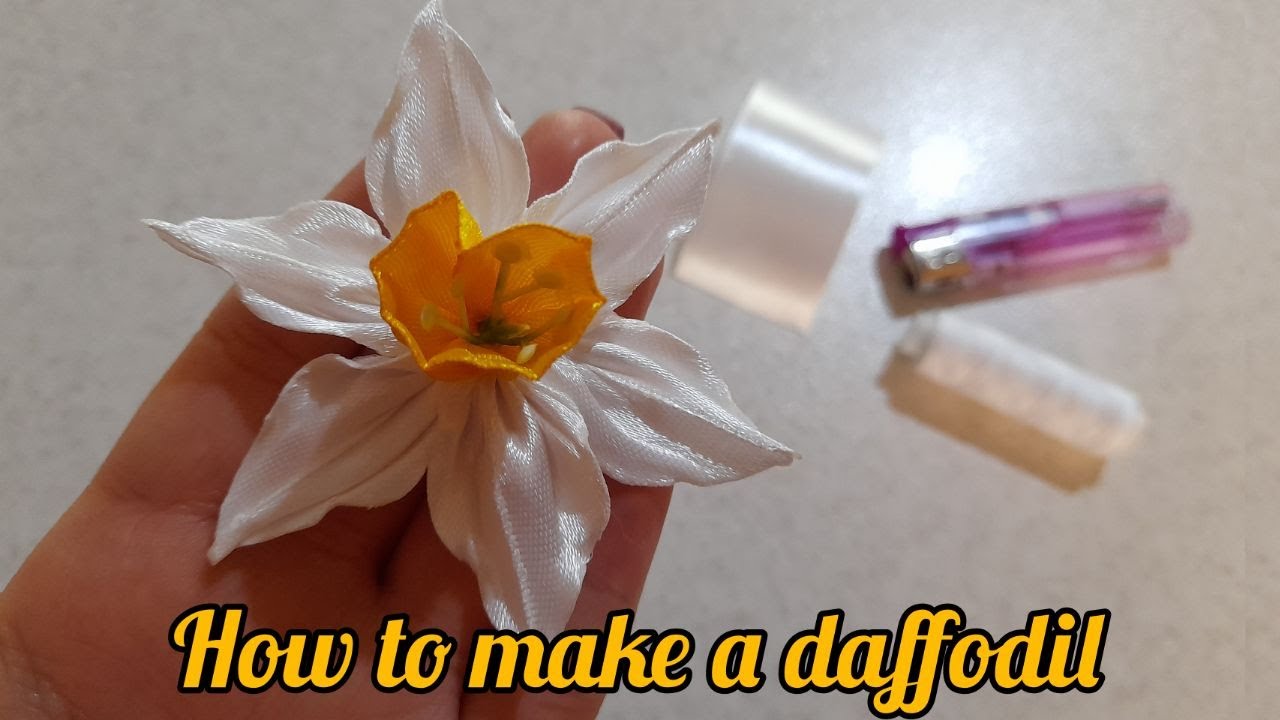 DIY | Ribbon flower | How to make a daffodil | Making beautiful flower with ribbon