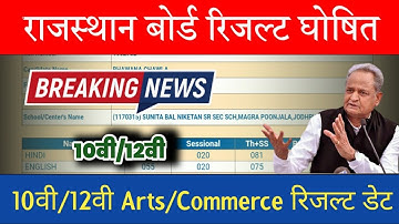 Rajasthan 10th/12th Arts.Commerce Result Date Declared.Today Rbse Result Declare