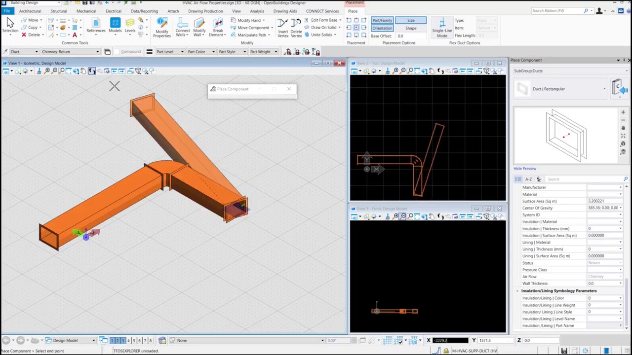 Свойства воздушного потока HVAC в OpenBuildings Designer CONNECT Edition