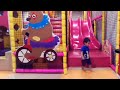 Cute kids playing in playland  amusement park pretend play