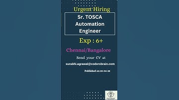 Sr  TOSCA Automation Engineer   Chennai   Bangalore #coding #pythonanddjangofullstackwebdeveloper