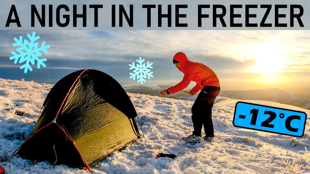 A COLD UK winter wild camp in the snow and ice Black Mountains in