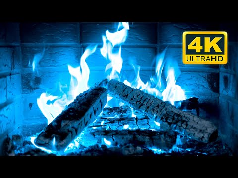 Beautiful Blue Fireplace Flames 4K Uhd! Magic Fireplace Burning With Blue Flames 4K 60Fps