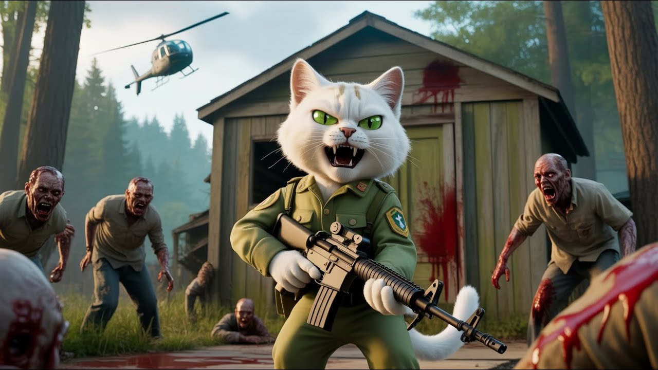 Cuteness Overload: The White Cat Hero Fighting Zombies