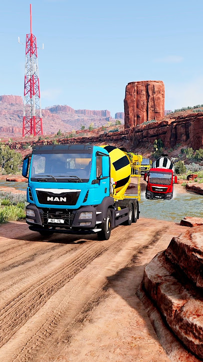Mixer Trucks Vs Massive Water Pit 💦 BeamNG Drive - #151 #beamngdrive #beamngrao #shorts