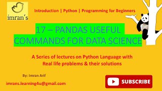 Python Tutorial for Beginners 17 | Pandas Useful Commands for Data Science