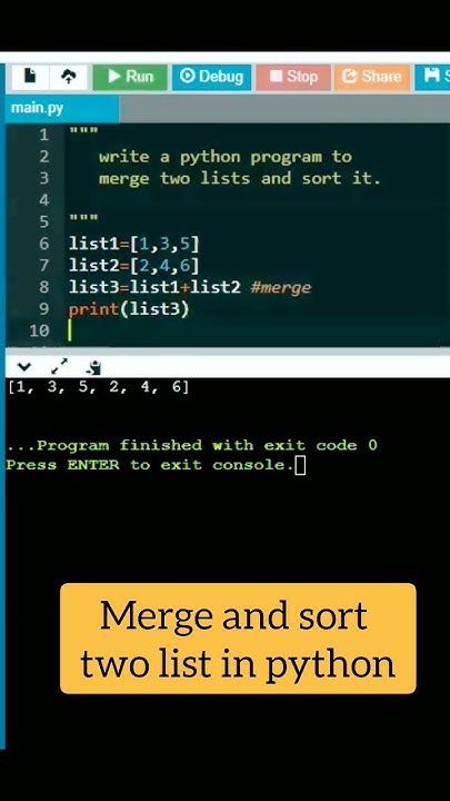 Write python program to merge and sort two list #python - YouTube