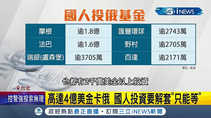 俄羅斯反制裁讓投資人臉綠好幾天...台灣國人投資俄基金高達4億美金卻無法申贖 投資要解套只剩下"等"這一條路....｜記者  廖研堡 謝鈞仲｜【台灣要聞】20220308｜三立iNEWS - 天天要聞