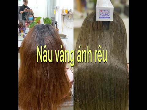 Video Hướng dẫn nhuộm nâu vàng ánh rêu trên nền tóc 2 khúc... - youtube