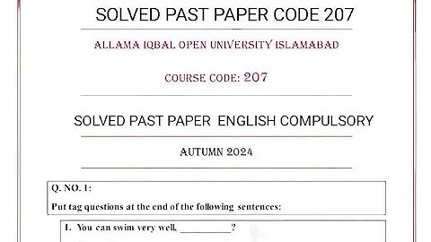 Aiou Code 207 English paper 2025 | 207 English Past paper Autumn 2024 Solved