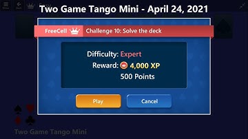 Two Game Tango Mini Game #10 | April 24, 2021 Event | FreeCell Expert