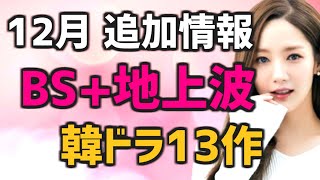 【追加情報】2022年12月にBSと地上波で放送される韓国ドラマ13作【無料 日本のテレビ あらすじ】