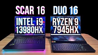 Ryzen 9 7945HX vs i9-13980HX Detailed Benchmark Analysis! Asus Scar 16 vs Zephyrus Duo 16!