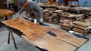 Amazing Korean resin table manufacturing process. Korean woodworker.