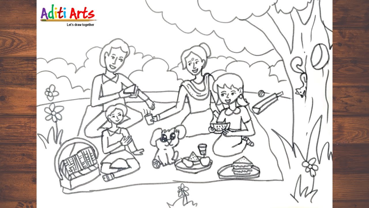 Family Picnic Drawing | Family Picnic Drawing Memory Drawing ...