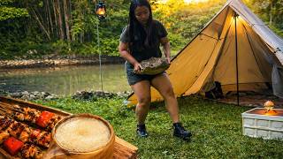 Solo Camping Girl by the Lakeside | | Cooking Outdoors and Relaxing Nature