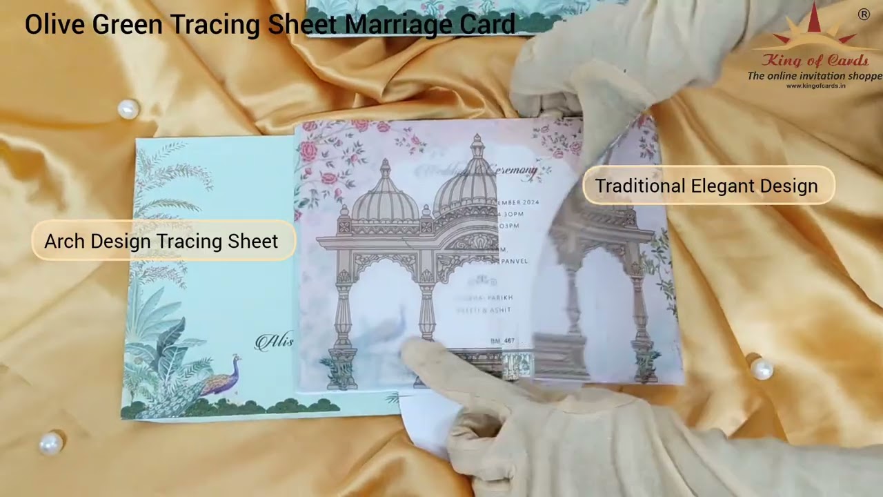 Olive Green Tracing Sheet Marriage Card - KBM04670