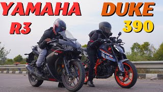 2024 Duke390 vs Yamaha R3 Drag Race 🔥🔥 Most Awaited Race | The UP46 Rider |