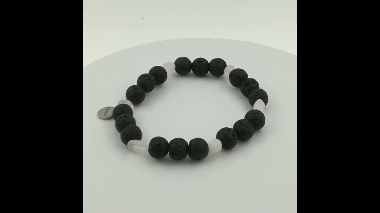 Bracelet Pierre De Lune D'Inde Et Perles Lave 8 Mm - Fabriqué En France, Neuf Avec étiquette