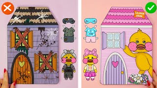 Paper dollhouse transformation | Fun crafts to make at home by YELLOW DUCK DOLLS 198,252 views 2 years ago 13 minutes, 50 seconds