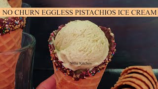 No Churn Eggless Pistachio Ice Cream #pistachioicecream #icecream #nochurnicecream #decoratecones