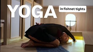 Yoga Stretching In Fishnet Tights