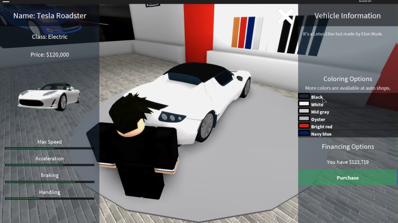 My New Tesla Roadster Roblox Vehicle Simulator Youtube - roblox tesla roadster