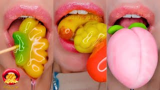 Satisfying ASMR Eating FRUIT SHAPED FOOD FONDANT LUK CHUP GUMMY BALLS Mukbang 먹방