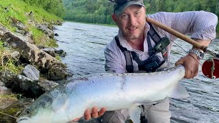 Flyfishing for big salmon at Gaula Flyfishing Lodge first week of June 2021