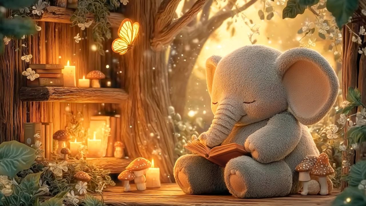Little Elephant Reads at Night 📚 Soothing Piano and Fireplace Ambience for Restful Moments