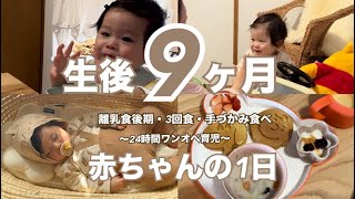 【生後9ヶ月】起きてから寝るまでの1日離乳食後期3回食始まりましたワンオペ つかまり立ちハイハイ後追いが…