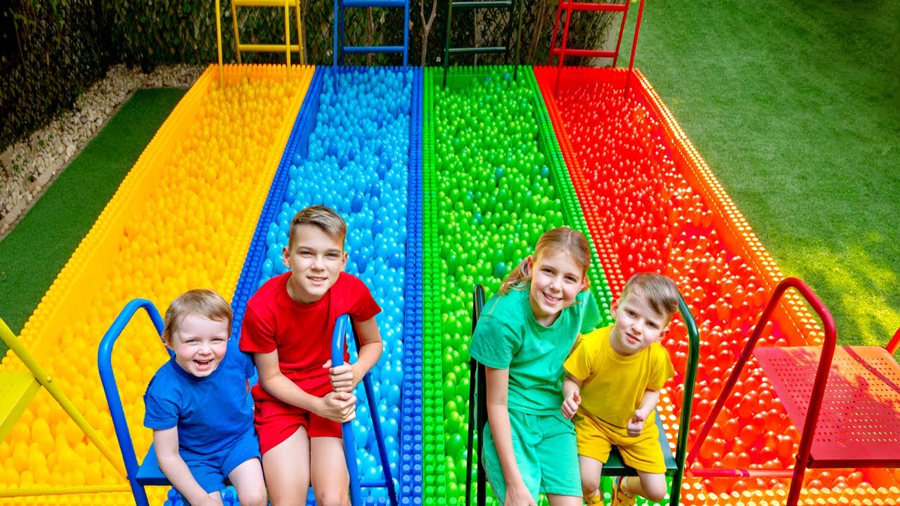 ⁣Five Kids Four Colors pools and truck with balls | Baby Alex and other videos