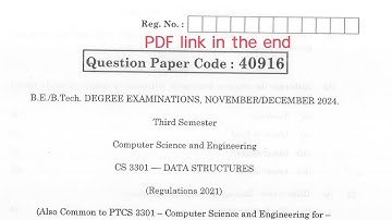 CS3301 | Data Structures | Nov Dec 2024 | Anna University | Previous Year Questions |