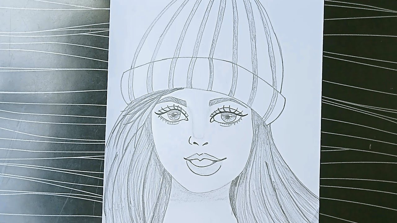 how to draw a girl wearing winter cap for beginners | pencil sketch ...