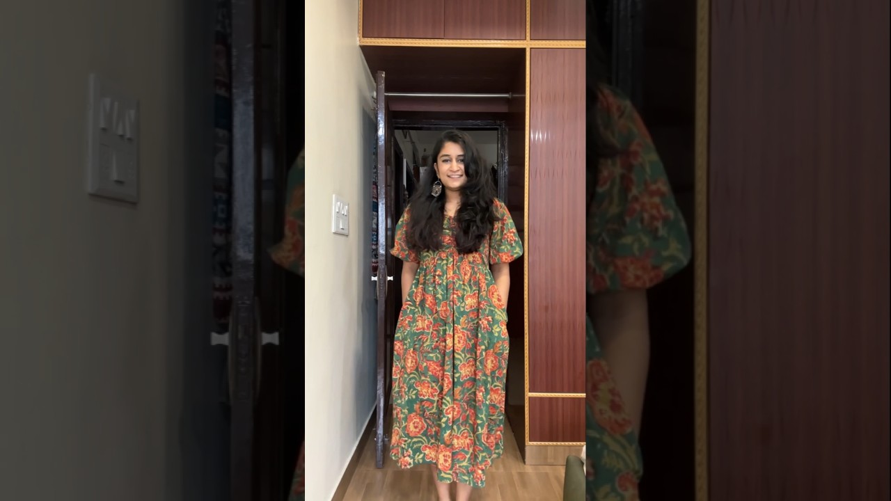 Green Handblock sleeve dress | 