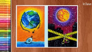 Lockdown Open Poster Drawing / Easy Art with Oil Pastels for beginners - Step by Step / #GoCorona
