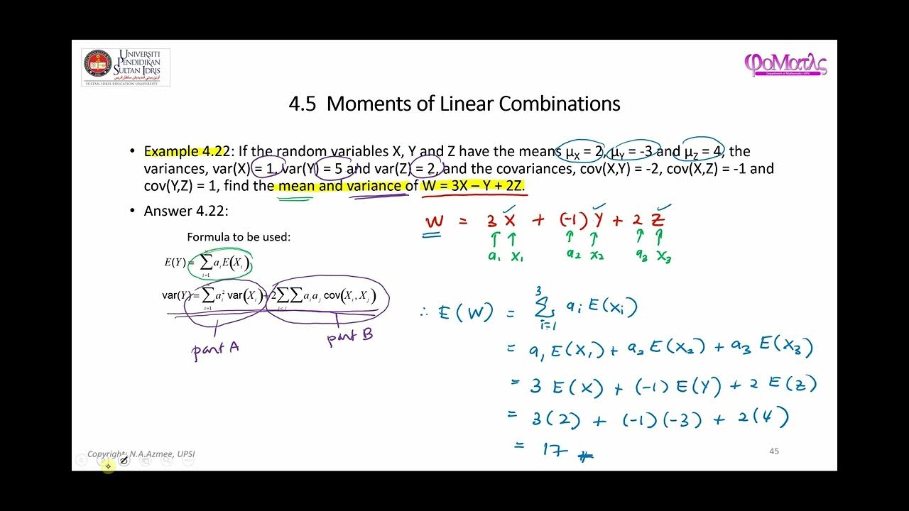 Example of Finding the Mean and Variance of A Linear Combination YouTube