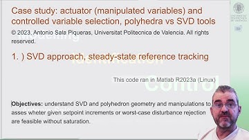 Controlled/manipulated variable selection: setpoint tracking, SVD example (1)