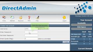 directadmin - how to create a pop email account