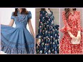 elegant designer's floral prints tea length women's casual dresses styles