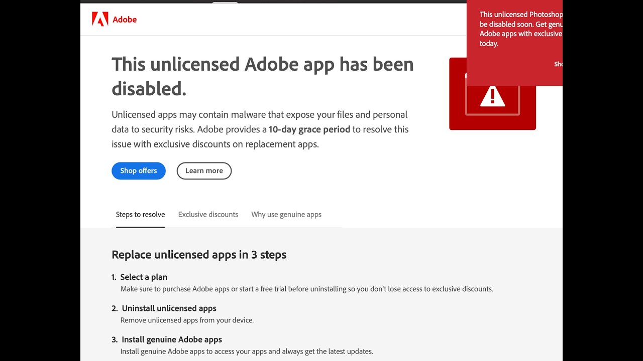 this unlicensed adobe app will be disabled soon mac fix